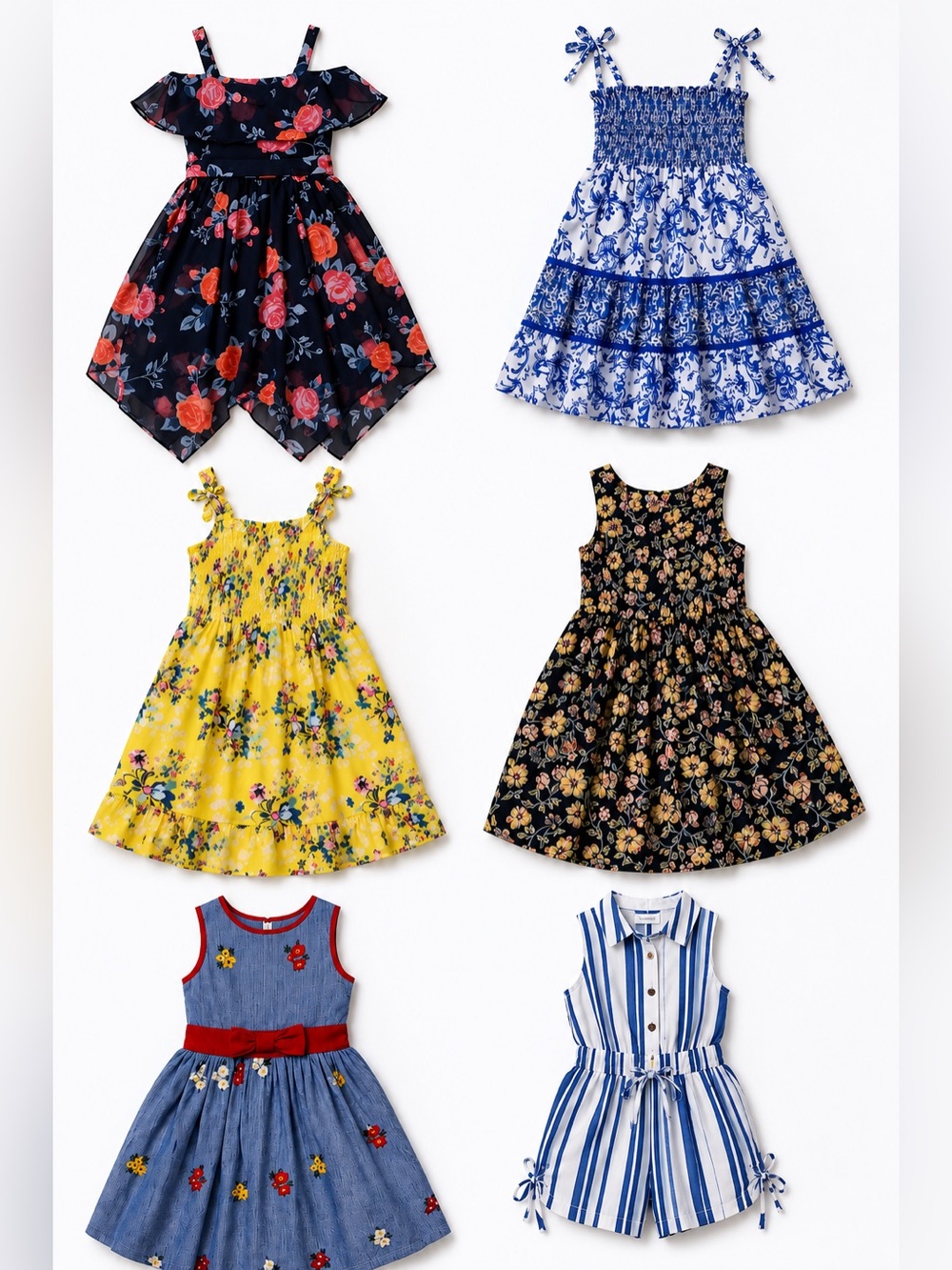 Girls Size 7 Summer Bundle – 5 Dresses + 1 Romper | Excellent Condition ☀️